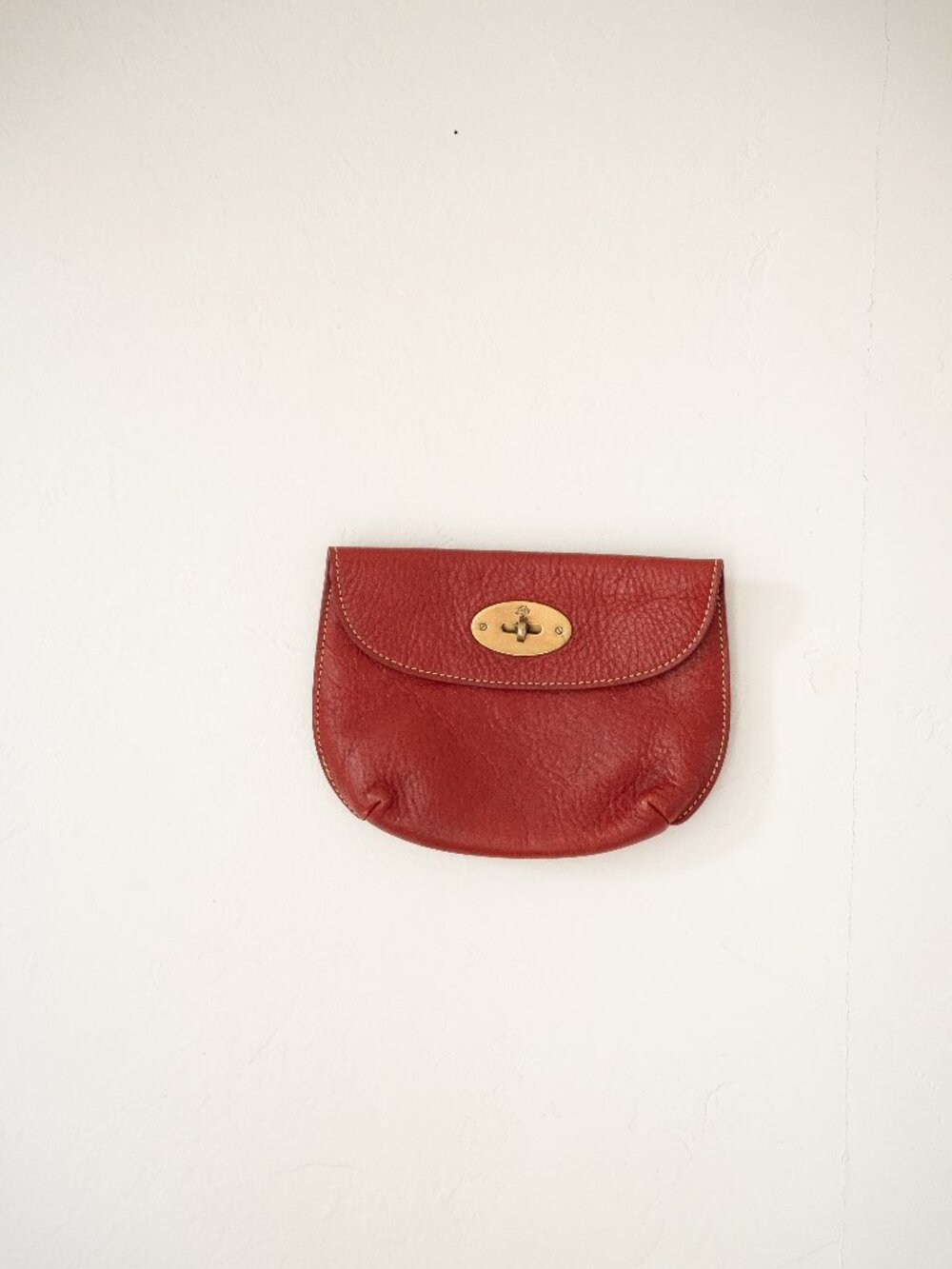 Mulberry Vintage Red Leather Clutch Pouch Made in England Turn Lock Bag